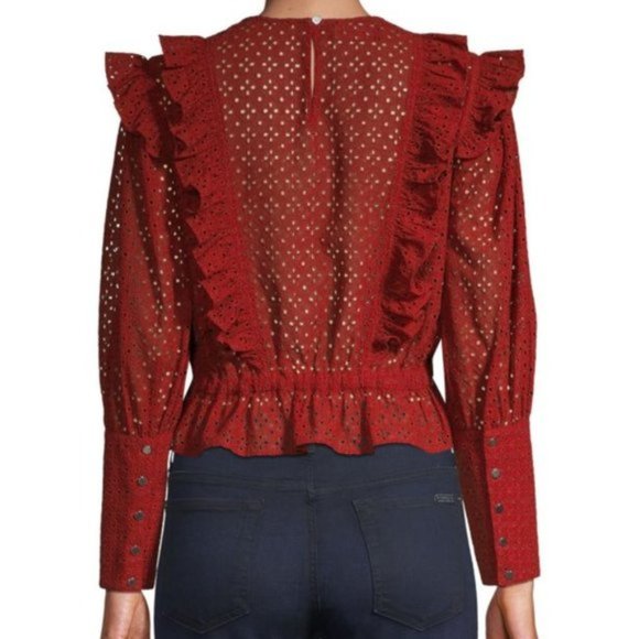 Robert Rodriguez 8 Prairie Eyelet Lace Top Red - Picture 7 of 16